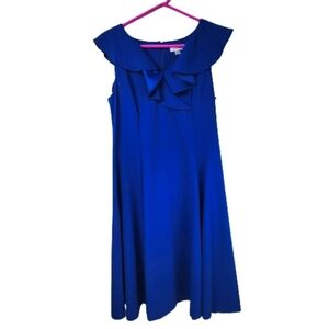 Calvin Klein Blue Ruffled V-Neck Midi Sheath Dress Size 12